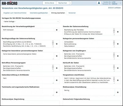 RA-MICRO unterstützt beim Datenschutz: Verarbeitungsverzeichnis